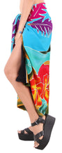 Load image into Gallery viewer, Black Turquoise Non-Sheer Hand Painted Hibiscus and Beach View Beach Wrap For Women