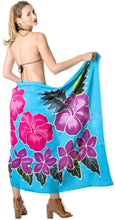 Load image into Gallery viewer, Turquoise Non-Sheer Hand Painted Hibiscus Floral and Leaves Beach Wrap For Women
