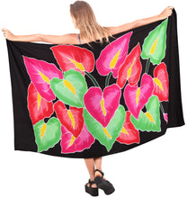 Cargar imagen en el visor de la galería, Black Non-Sheer Hand Painted Multicolor Leaves Beach Wrap For Women