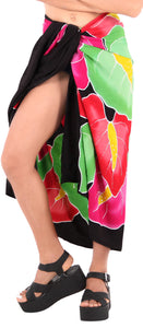 Black Non-Sheer Hand Painted Multicolor Leaves Beach Wrap For Women