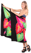 Cargar imagen en el visor de la galería, Black Non-Sheer Hand Painted Multicolor Leaves Beach Wrap For Women