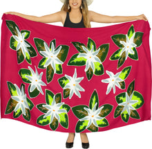 Load image into Gallery viewer, Red Non-Sheer Hand Painted White Floral and Leaves Beach Wrap For Women