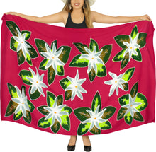 Cargar imagen en el visor de la galería, Red Non-Sheer Hand Painted White Floral and Leaves Beach Wrap For Women
