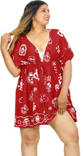 Load image into Gallery viewer, La Leela Women&#39;s Halloween Skull Cross &amp; Pirates Scary Printed Red Bikini Cover up