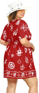 La Leela Women's Halloween Skull Cross & Pirates Scary Printed Red Bikini Cover up
