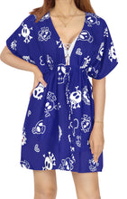 Load image into Gallery viewer, La Leela Women&#39;s Halloween Skull Cross &amp; Pirates Scary Printed Royal Blue Bikini Cover up