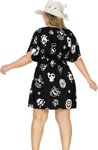 La Leela Women's Halloween Skull Cross & Pirates Scary Printed Black Bikini Cover up