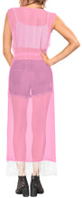 Load image into Gallery viewer, La Leela Baby Pink Sheer Kimono Cardigan Jacket With Fringes