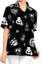 Load image into Gallery viewer, La Leela Women&#39;s Causal Halloween Skull Cross &amp; Pirates Scary Printed Black Shirt