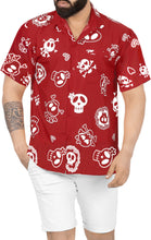 Load image into Gallery viewer, La Leela Men&#39;s Causal Halloween Skull Cross &amp; Pirates Scary Printed Red Shirt