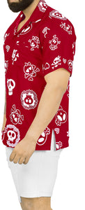 La Leela Men's Causal Halloween Skull Cross & Pirates Scary Printed Red Shirt