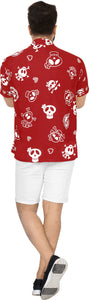 La Leela Men's Causal Halloween Skull Cross & Pirates Scary Printed Red Shirt