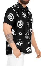 Load image into Gallery viewer, La Leela Men&#39;s Causal Hawaiian Skull Cross &amp; Pirates Scary Printed Black Shirt P00020
