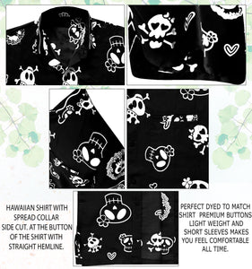 La Leela Men's Causal Hawaiian Skull Cross & Pirates Scary Printed Black Shirt P00020