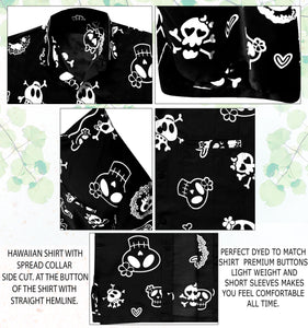 La Leela Men's Causal Halloween Skull Cross & Pirates Scary Printed Black Shirt