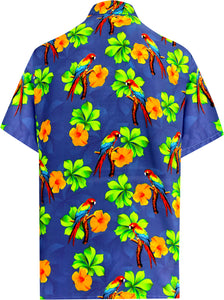 Royal Blue Floral and Parrot Print Hawaiian Shirt For Men