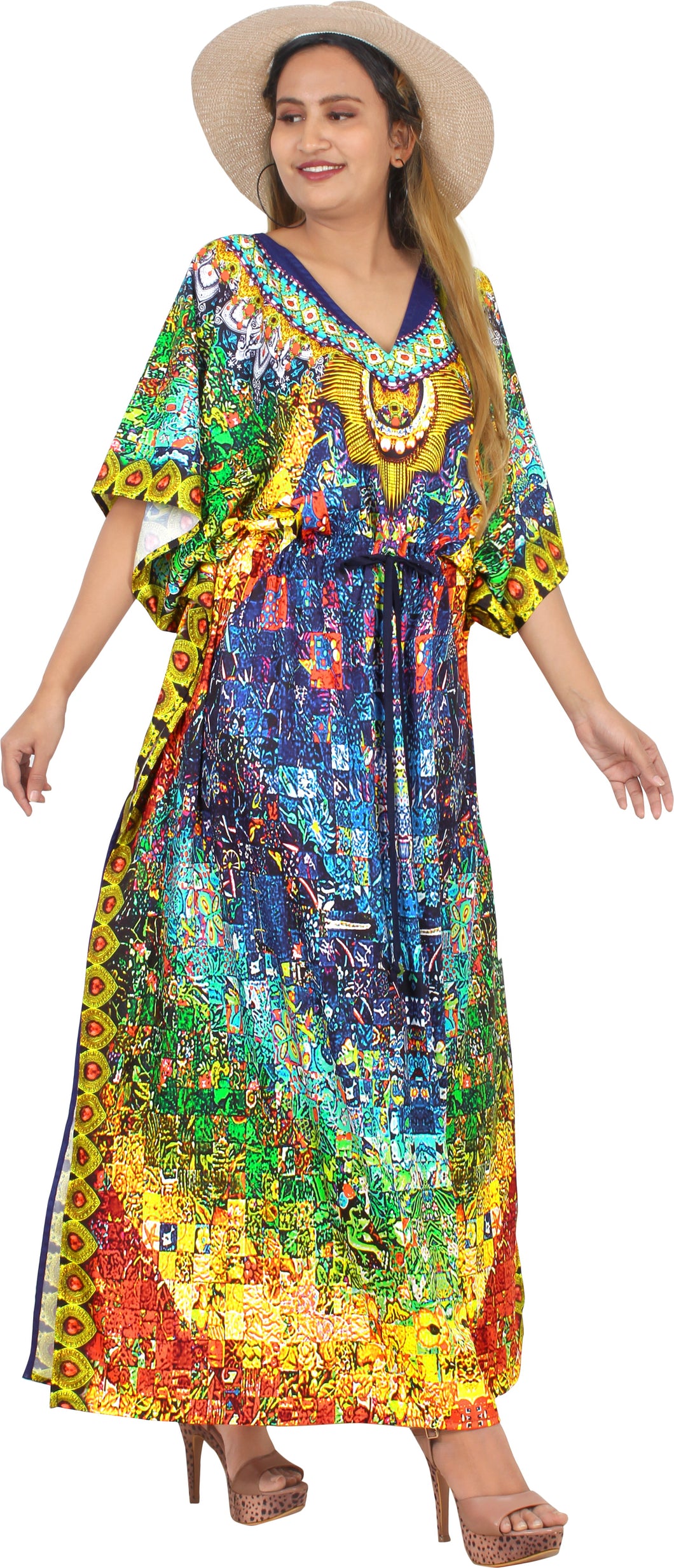 Ethereal Mosaic Long Multi Color Abstract Printed Caftan For Women