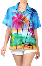 Load image into Gallery viewer, Blue Palm Tree View Print Hawaiian Shirts for Women