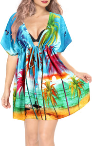 Tropical Vibes Palm tree and Beach View Surfing V-Neck Non-Sheer Beach Cover Up For Women