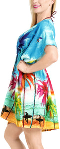 Tropical Vibes Palm tree and Beach View Surfing V-Neck Non-Sheer Beach Cover Up For Women