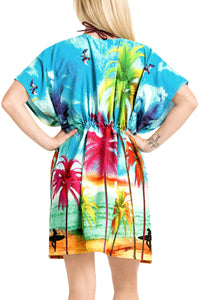 Tropical Vibes Palm tree and Beach View Surfing V-Neck Non-Sheer Beach Cover Up For Women