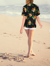 Load image into Gallery viewer, Black Pineapple and Floral Print Hawaiian Shirts for Women