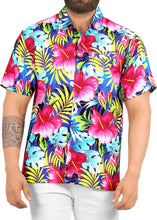 Cargar imagen en el visor de la galería, Multicolor Hisbiscus Printed Short Sleave Hawaiian Beach Shirts For Men