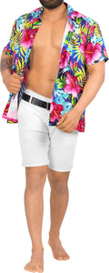 Multicolor Hisbiscus Printed Short Sleave Hawaiian Beach Shirts For Men