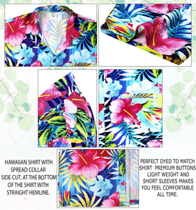 Multicolor Hisbiscus Printed Short Sleave Hawaiian Beach Shirts For Men