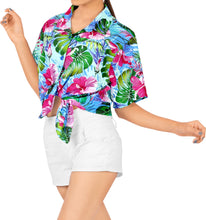 Load image into Gallery viewer, Multicolor Hisbiscus flower with palm leaves and Monstera Leaves Print Shirts for Women