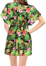 Load image into Gallery viewer, Black Tropical Vibes Floral and Leaves V-Neck Non-Sheer Beach Cover Up For Women