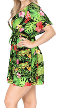 Load image into Gallery viewer, Black Tropical Vibes Floral and Leaves V-Neck Non-Sheer Beach Cover Up For Women