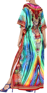 Effortless Elegance Long Multi Color Abstract Printed Caftan For Women