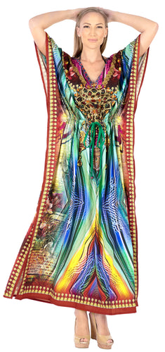 Effortless Elegance Long Multi Color Abstract Printed Caftan For Women