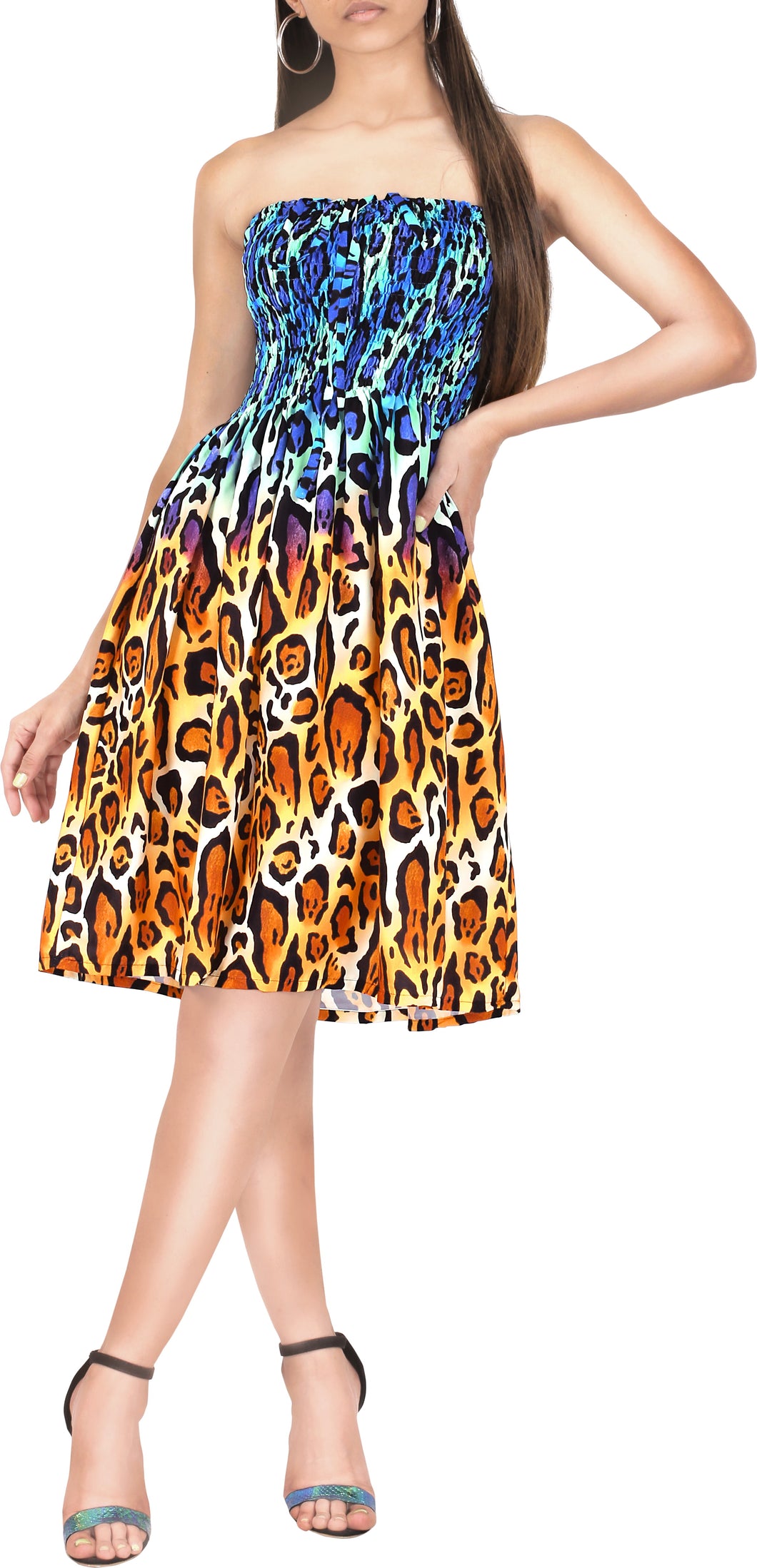 Multi Color Leopard Print Short Tube Dress For Women