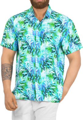 Tropical Bliss Olive Green Stunning Leaves printed Beach Shirts for Men