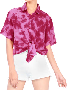 La Leela Women's Cotton Pink Tie Dye Relaxed Everyday Casual Shirt