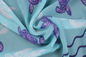 Turquoise Blue Sheer Allover Turtle Print Beach Wrap For Women