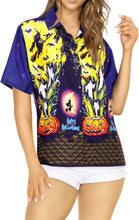 Load image into Gallery viewer, La Leela Halloween Women&#39;s Pumpkin And Witch Printed Navy Blue Shirt