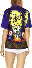 Load image into Gallery viewer, La Leela Halloween Women&#39;s Pumpkin And Witch Printed Navy Blue Shirt