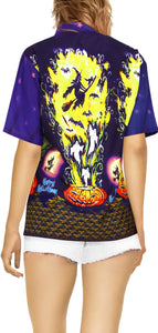 La Leela Halloween Women's Pumpkin And Witch Printed Navy Blue Shirt