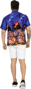 La Leela Halloween Men's Haunted House And Witch Printed Royal Blue Shirt