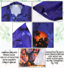 Load image into Gallery viewer, La Leela Halloween Men&#39;s Haunted House And Witch Printed Royal Blue Shirt