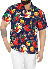 Load image into Gallery viewer, La Leela Halloween Men&#39;s Pumpkin And Scary Witch Printed Navy Blue Shirt