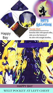 La Leela Halloween Men's Pumpkin And Witch Printed Navy Blue Shirt