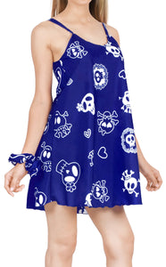 La Leela Halloween Women's Sundress Scary Cute Cross Skull Print Royal Blue