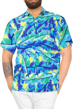 Load image into Gallery viewer, Blue Allover Banana Leaves Printed Casual Hawaiian Shirts for Men