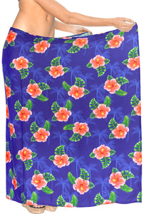 Royal Blue Non-Sheer Floral with Palm Tree Print Beach Wrap For Women