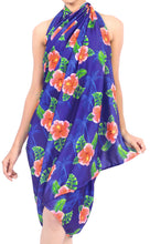 Load image into Gallery viewer, Royal Blue Non-Sheer Floral with Palm Tree Print Beach Wrap For Women