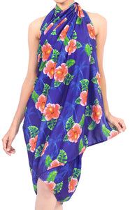 Royal Blue Non-Sheer Floral with Palm Tree Print Beach Wrap For Women